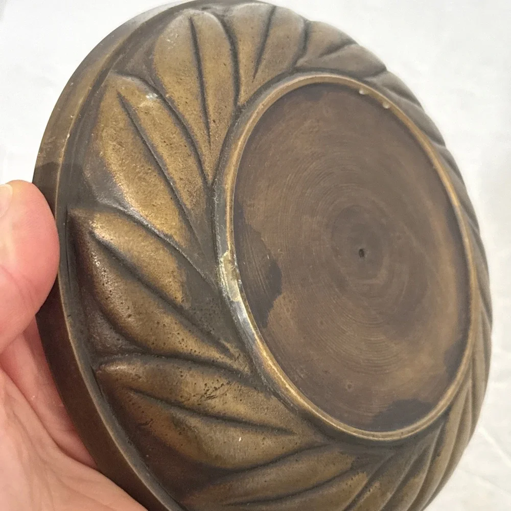 Vintage Brass Bowl-Made In India-Leaf‎ DesignTextured-6.5